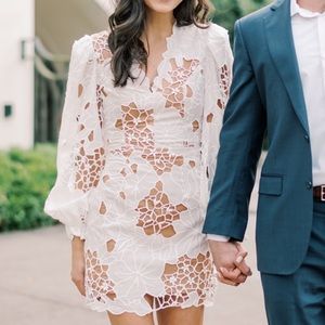 Elliatt white lace, puff sleeves, v-neck mini dress. Worn once for pictu…